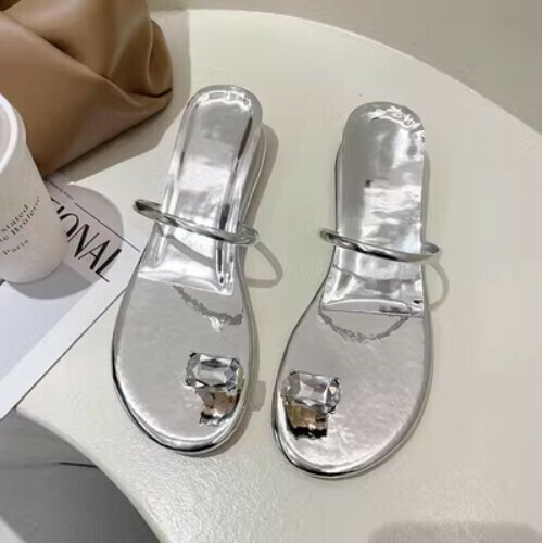 Rhinestone flat toe slippers