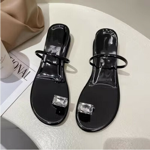 Rhinestone flat toe slippers