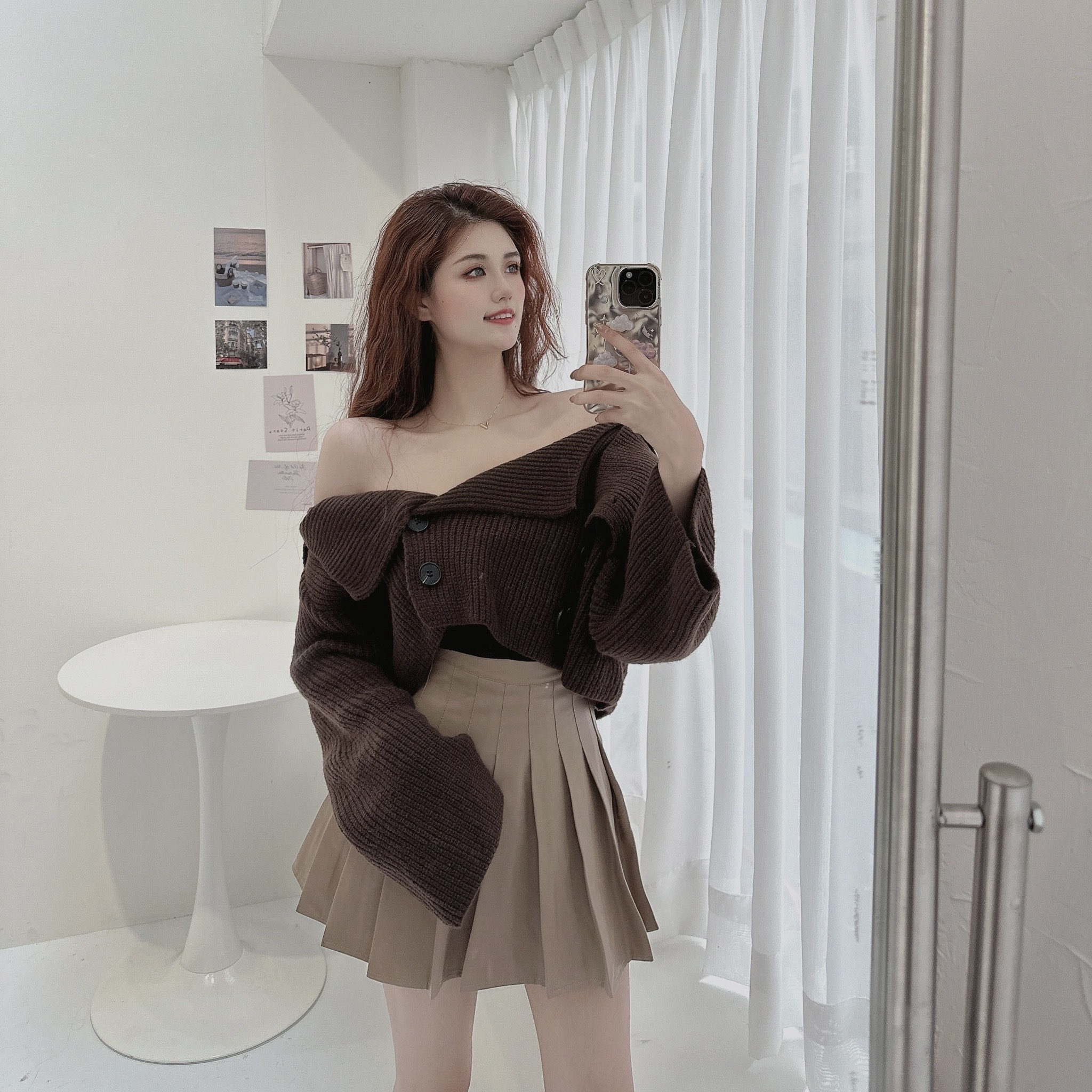 海軍翻領針織毛衣外套/三色