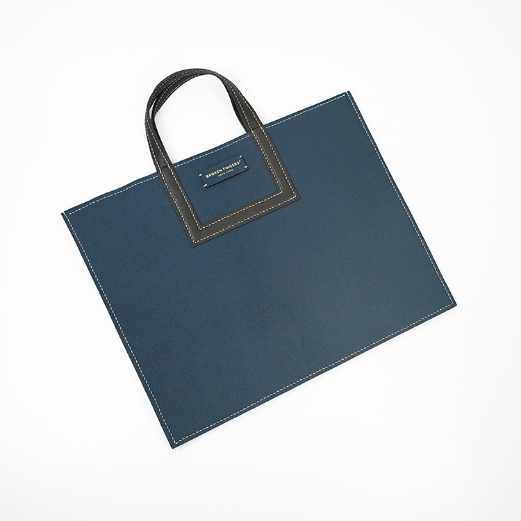 Frame Tote H【 Cobalt Blue X Raven Charcoal 】Italian Goatskin Handbag