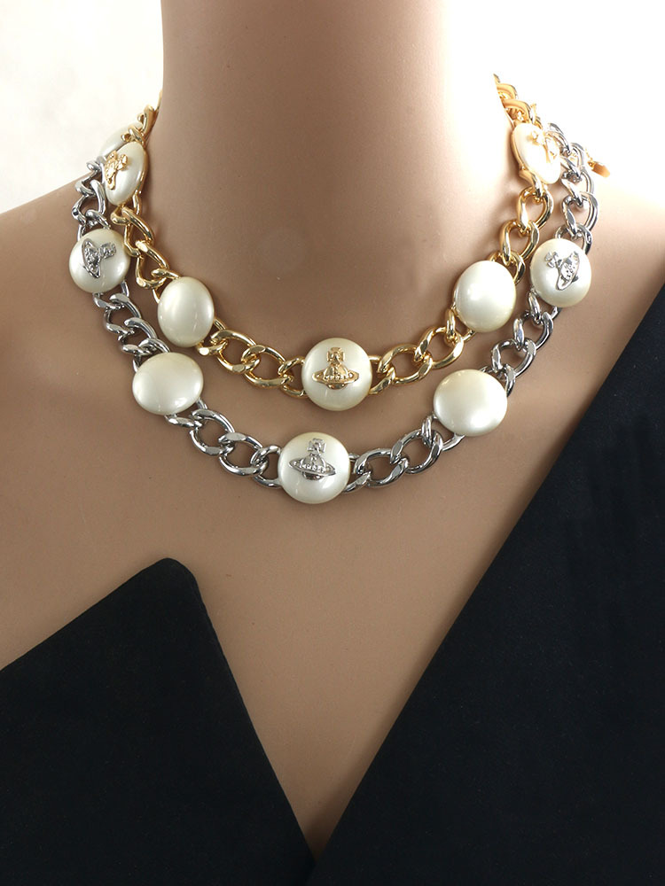 珍珠土星耳針/頸鍊(金/銀)