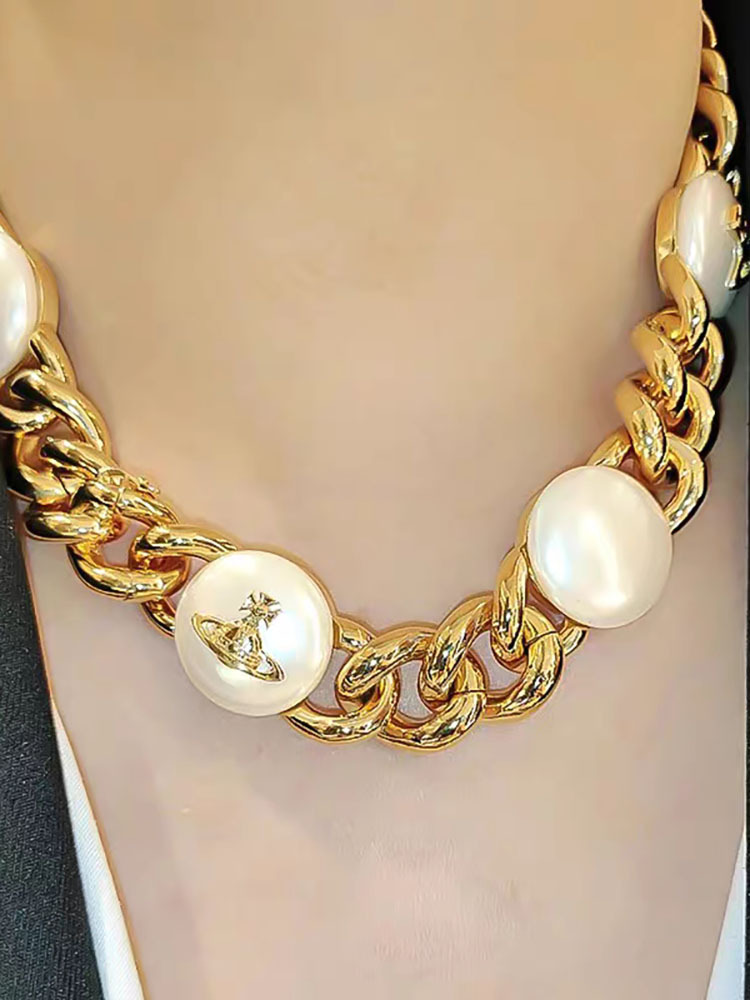 珍珠土星耳針/頸鍊(金/銀)