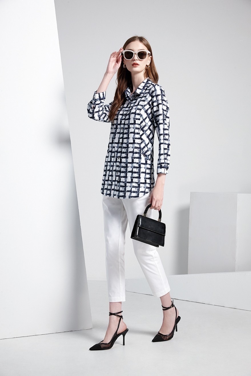 OL韓系時尚優雅印格修身上衣T6021