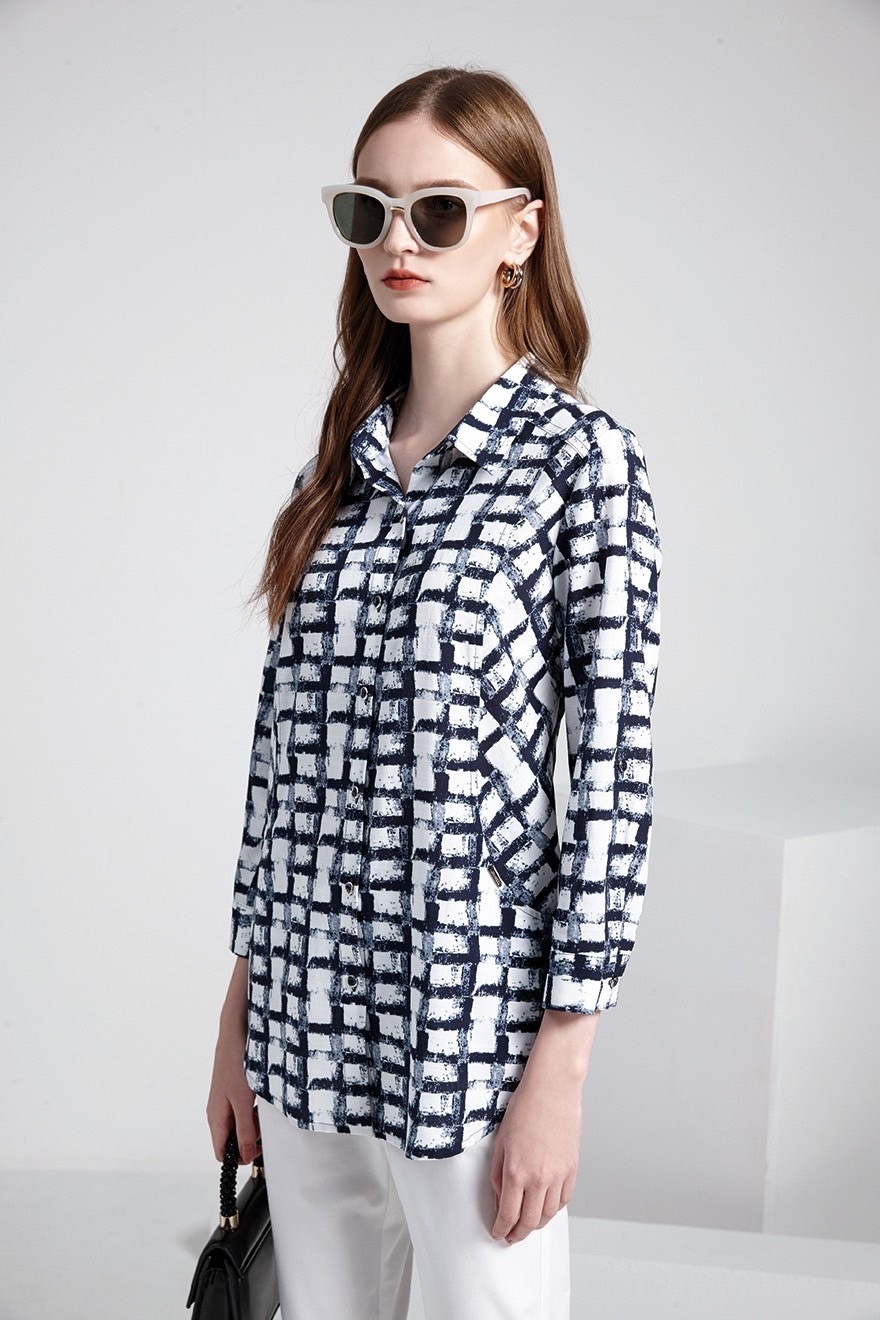 OL韓系時尚優雅印格修身上衣T6021