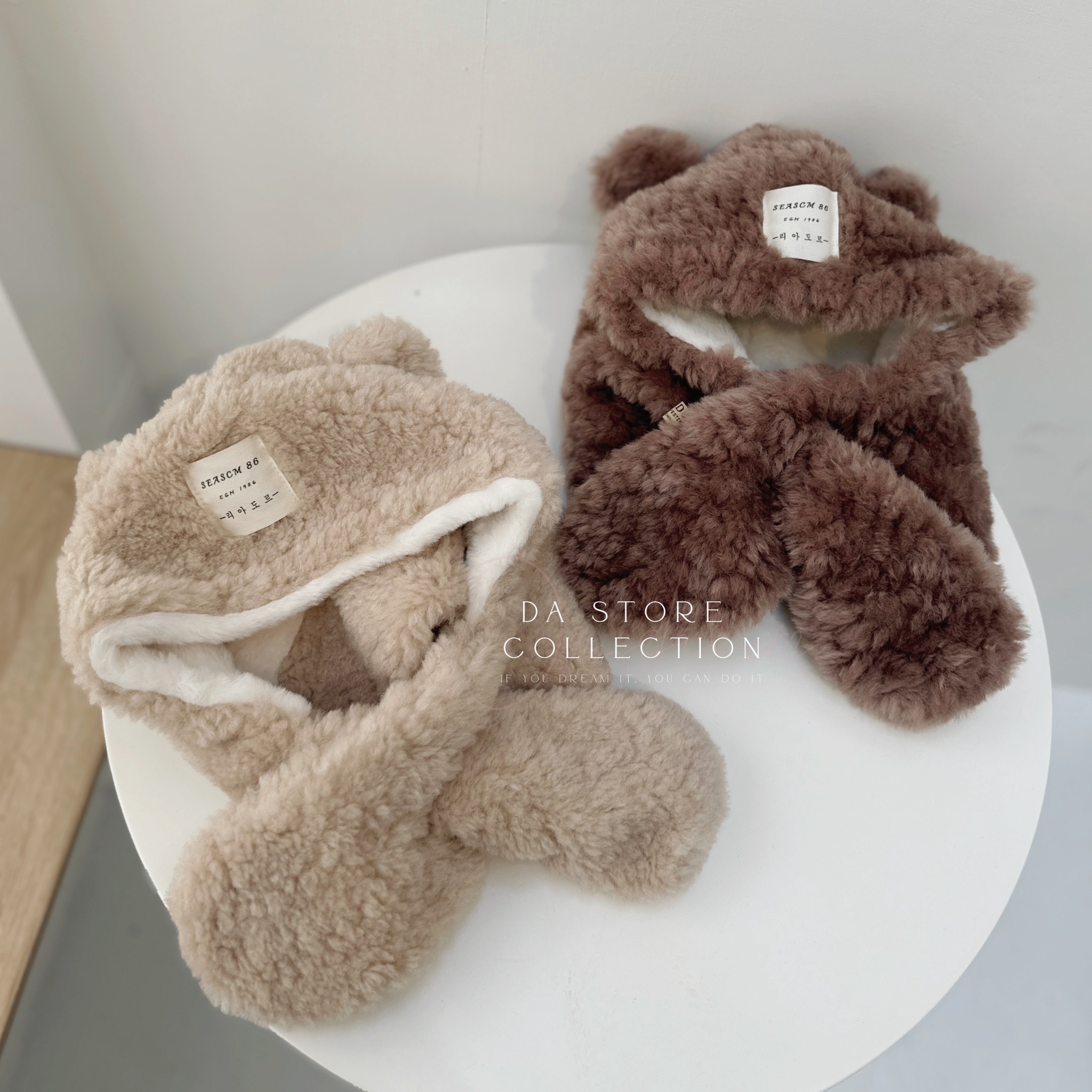 韓標保暖毛絨小熊帽/三色