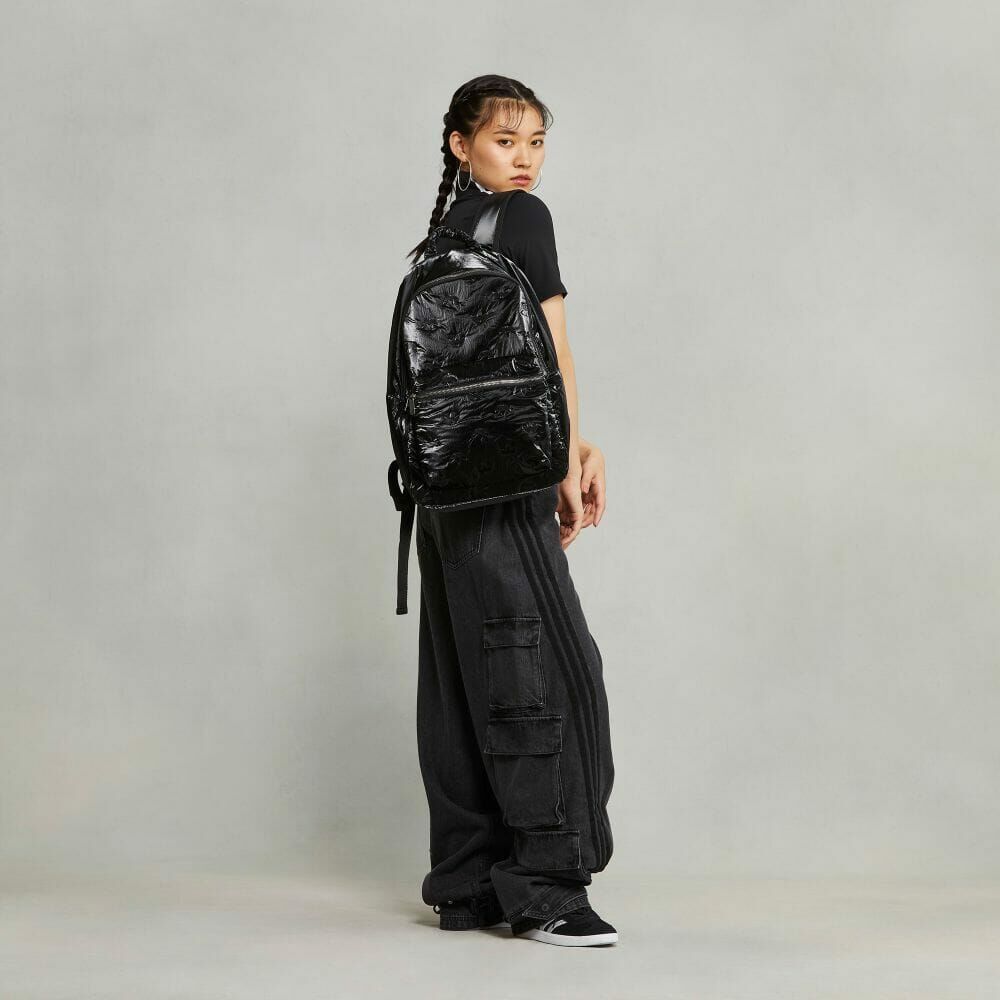 Adidas Originals Backpack 黑色 緞面 滿版 印花 壓紋 後背包 II3396