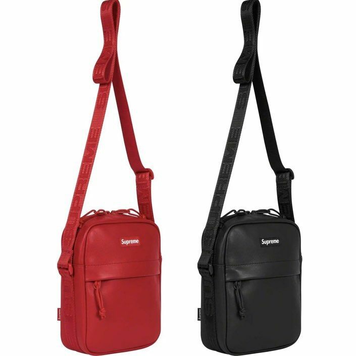-(C07)-SUPREME LEATHER SHOULDER BAG FW23 皮革肩包 小包  黑/紅-FW23B17