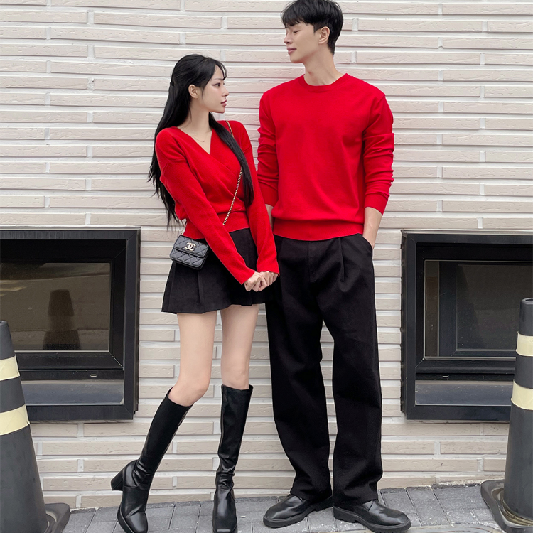 圓領針織上衣/V領短版針織