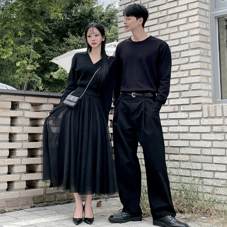 圓領針織上衣/V領短版針織