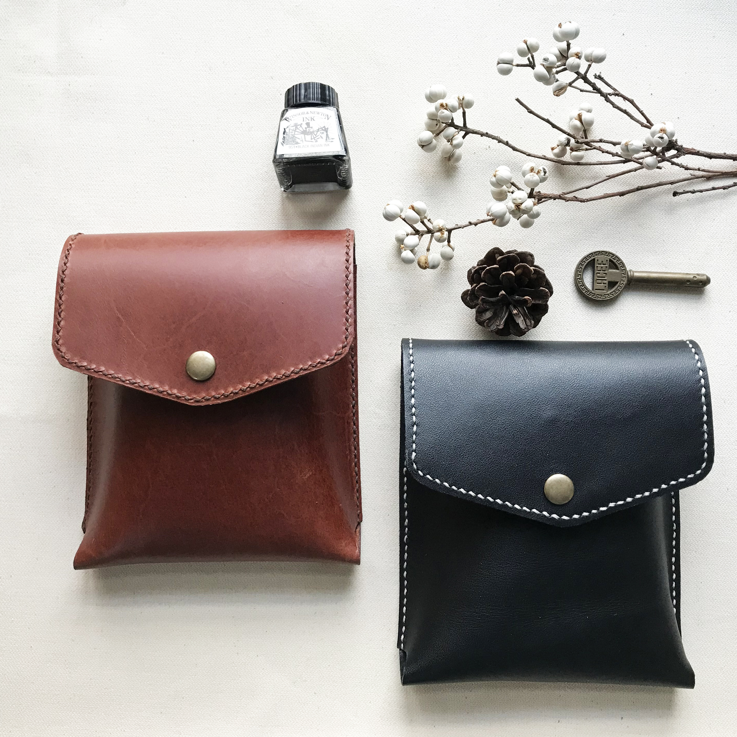 5入-手縫鋼筆袋-牛皮革