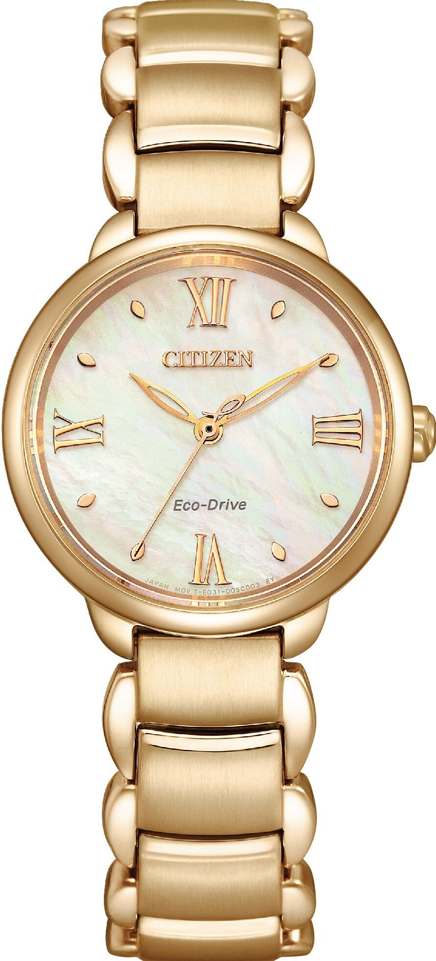 萬年鐘錶 - Citizen 星辰錶  L系列   朧月貝殼錶面光動能女錶  EM0929-81Y   錶徑28MM