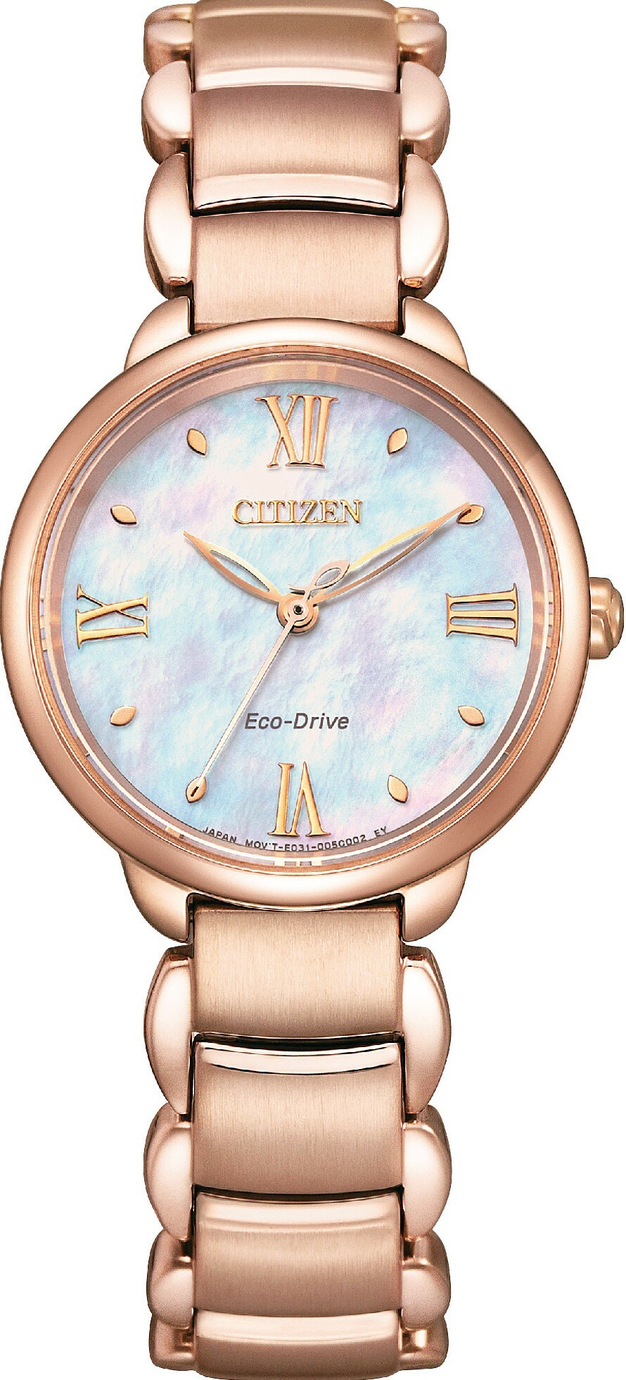 萬年鐘錶 - Citizen 星辰錶  L系列   朧月貝殼錶面光動能女錶  EM0928-84D   錶徑28MM