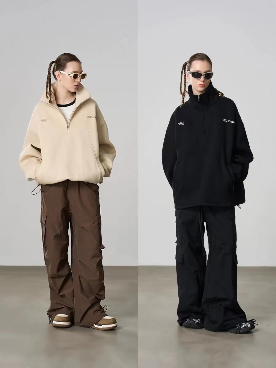 Harsh and Cruel 復古立領半拉鍊刺繡衛衣 HL233030519