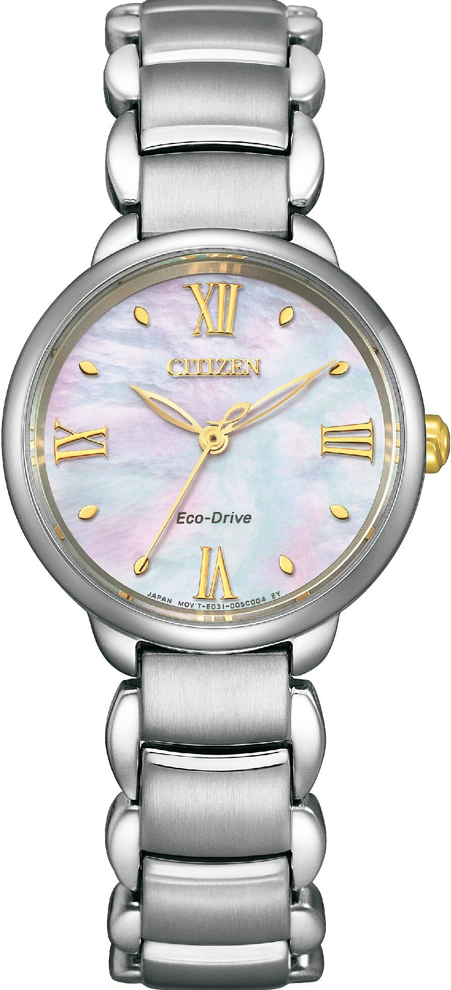 萬年鐘錶 - Citizen 星辰錶  L系列   朧月貝殼錶面光動能女錶  EM0927-87Y  錶徑28MM