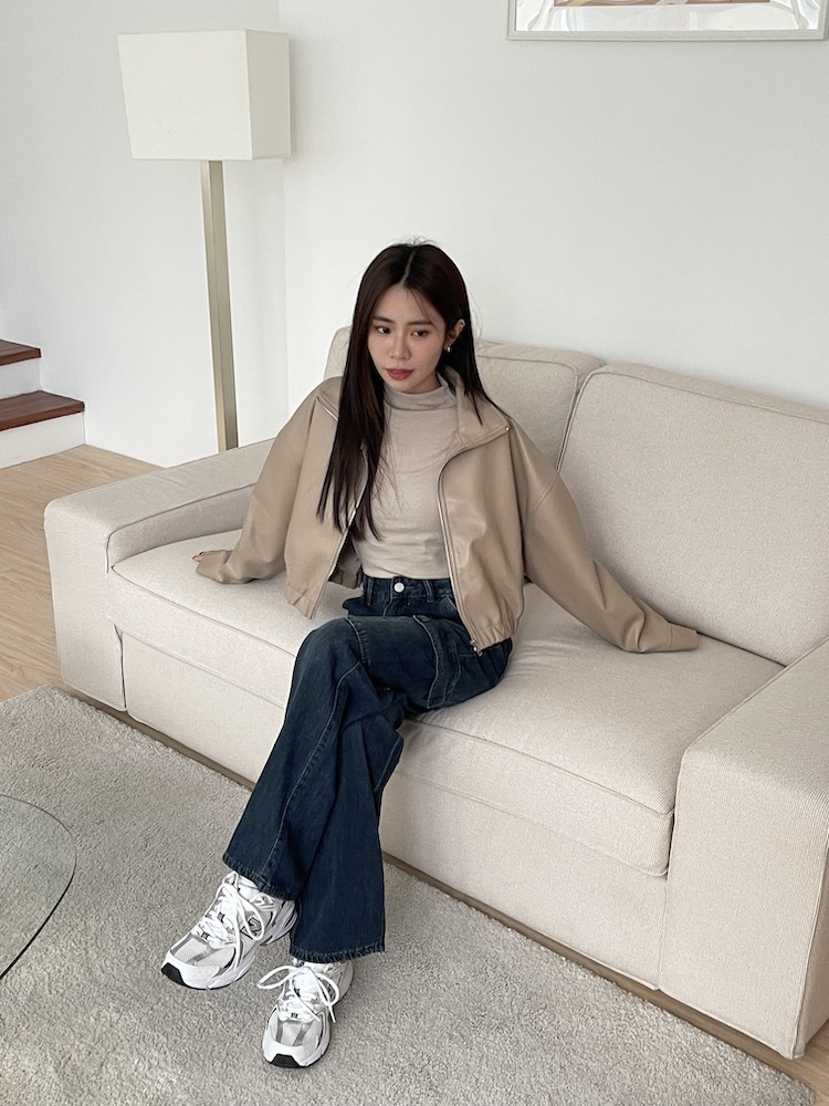 門市熱銷 歐膩短版拉鍊皮外套