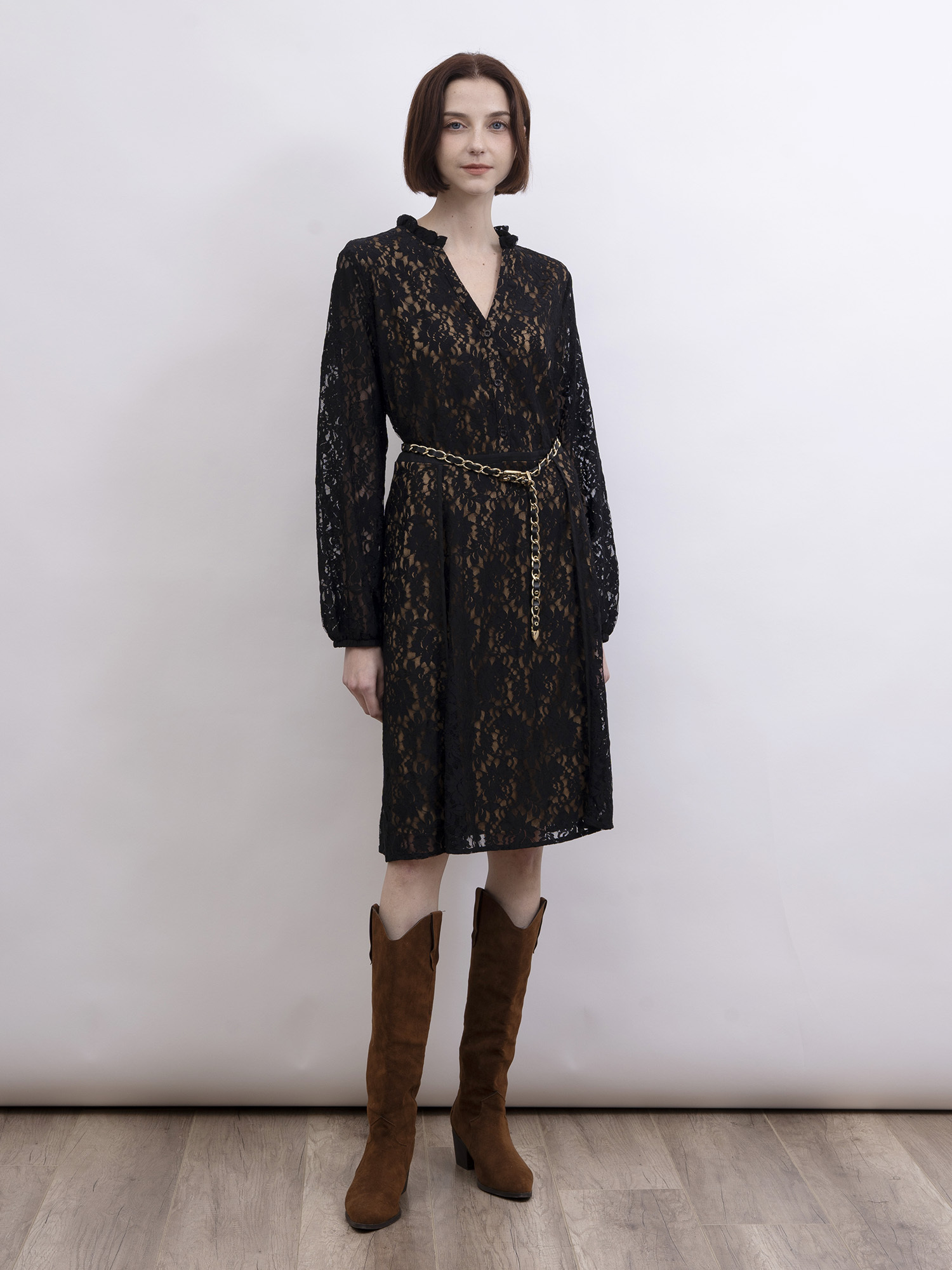 mi-tu 蕾絲V領連身裙