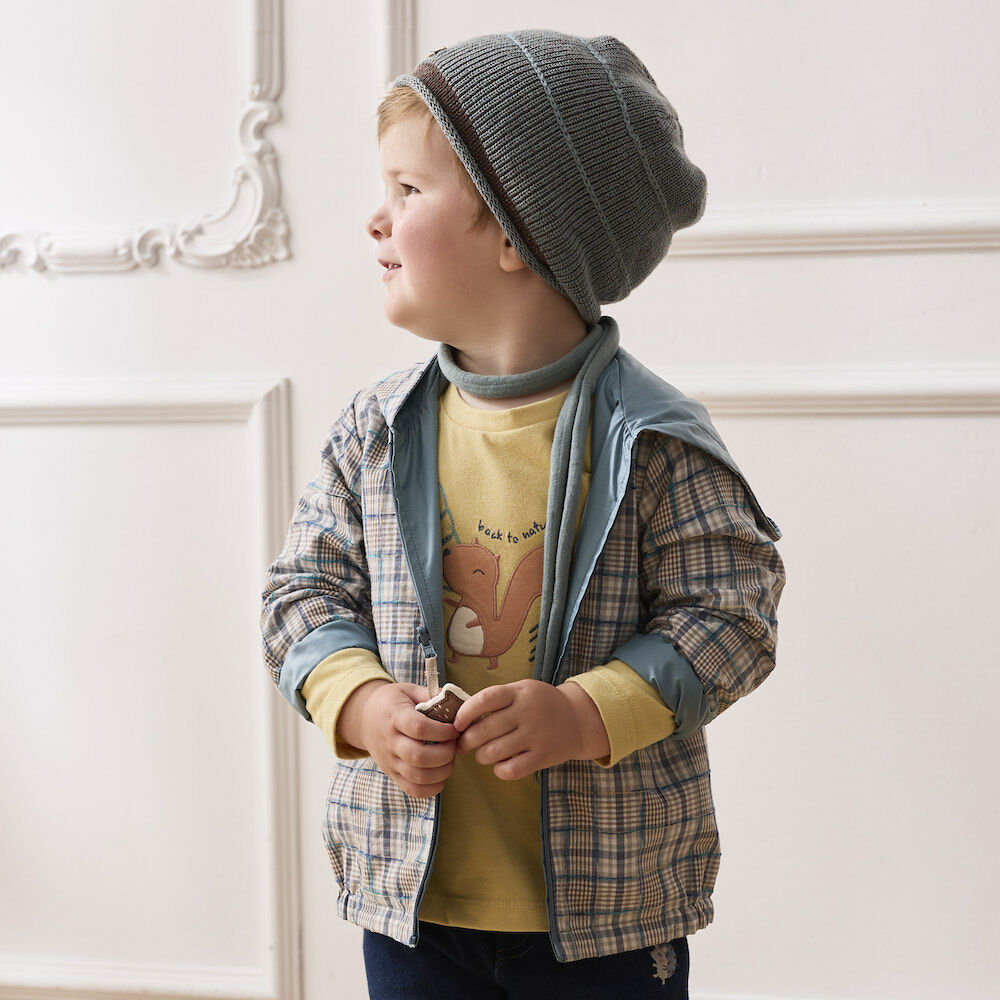 PIPPY森林松鼠刺繡彈性棉圓領長袖上衣 黃