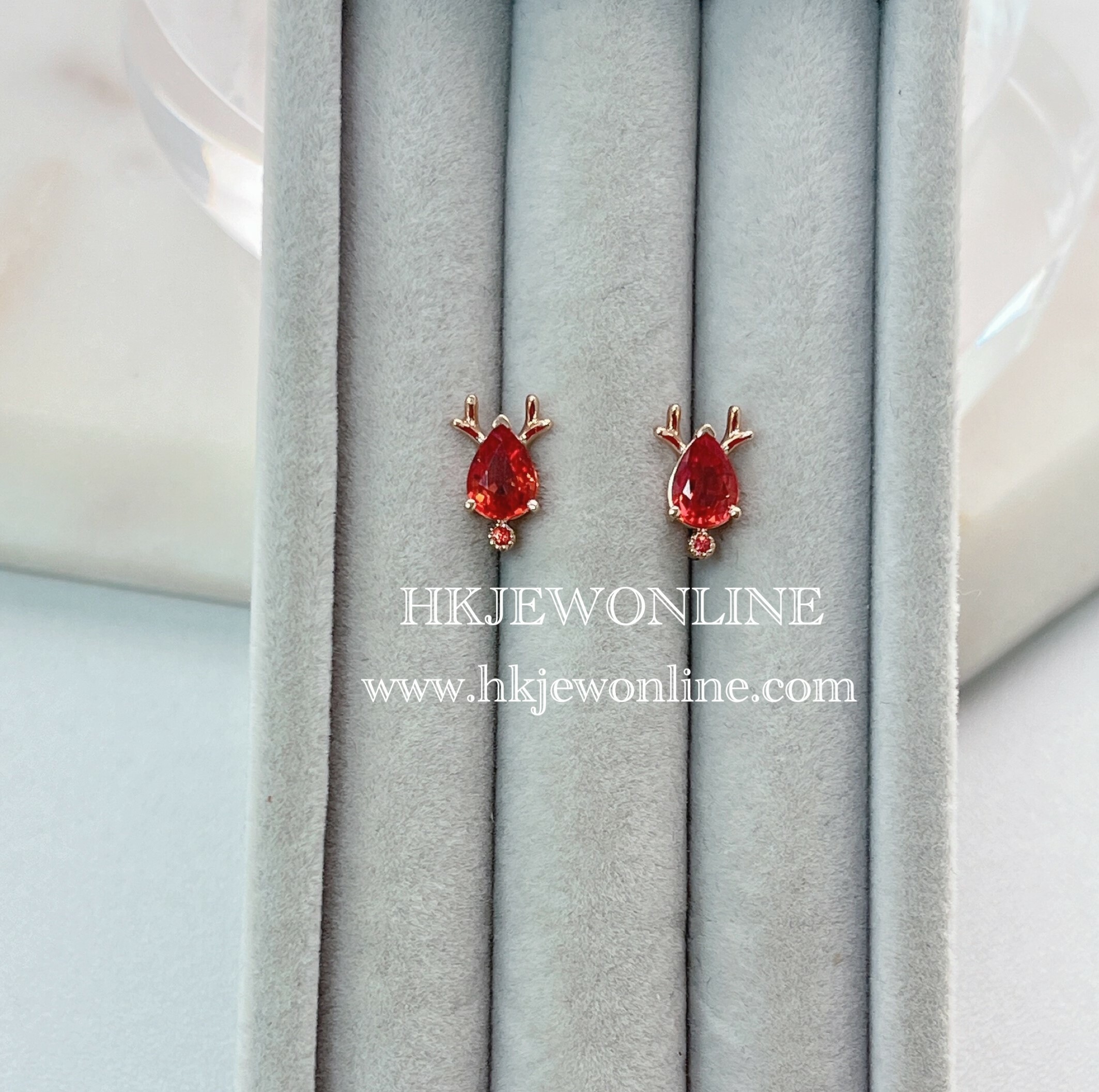 ( CHRISTMAS SPECIAL ) 18K Rose Gold Multi Sapphire Deer Earrings