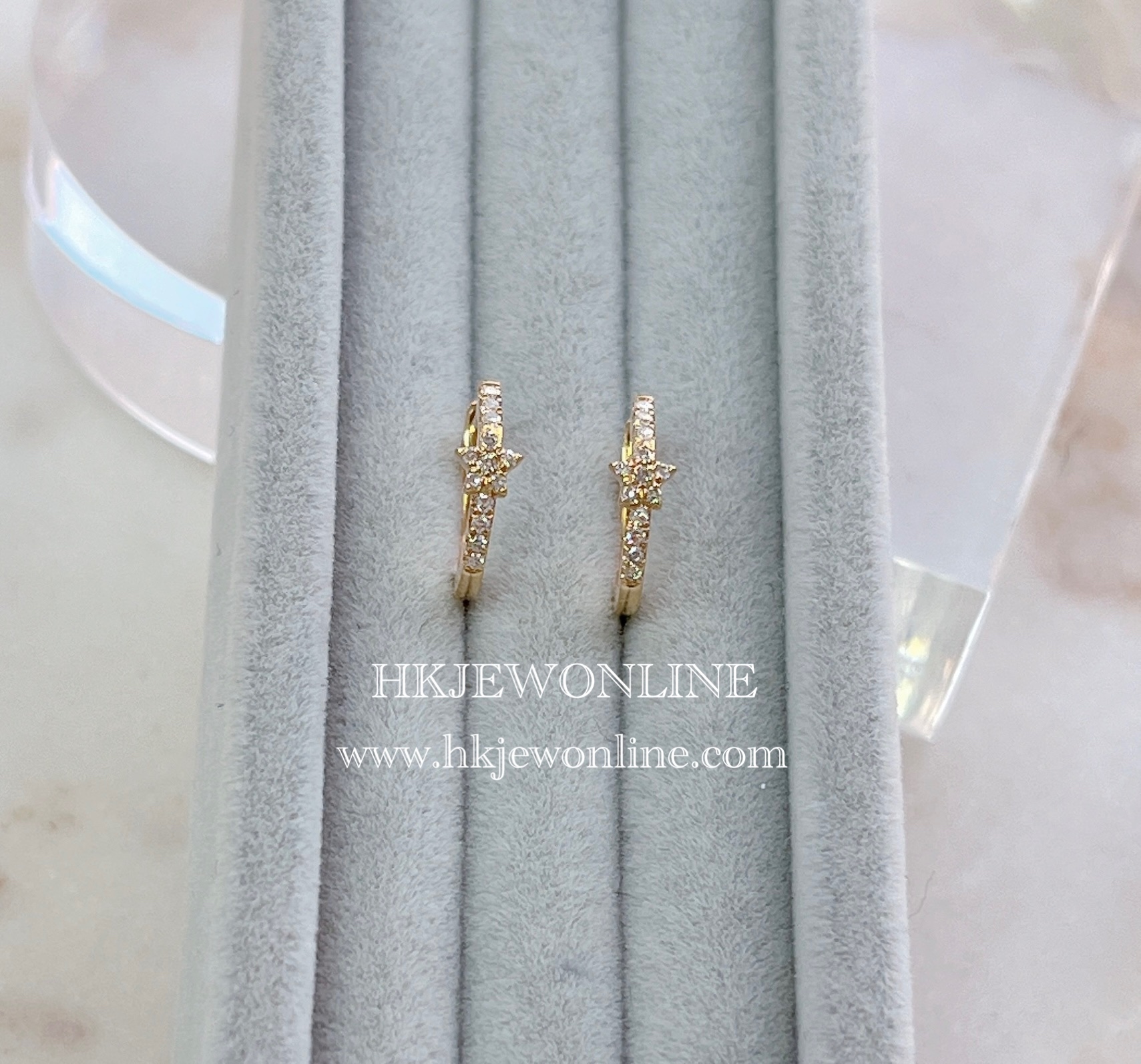 18K黃金/白金星星鑽石耳環