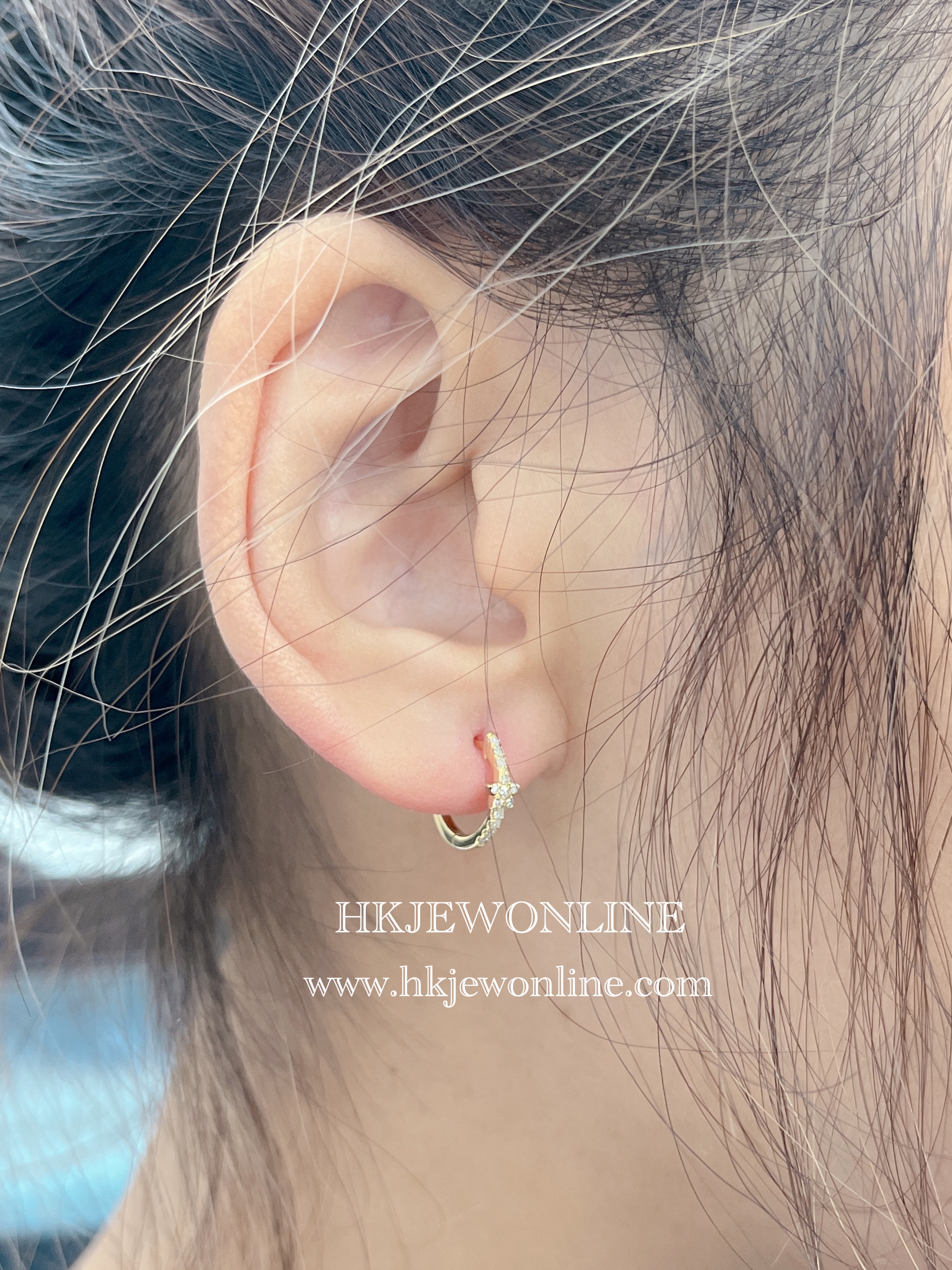 18K黃金/白金星星鑽石耳環