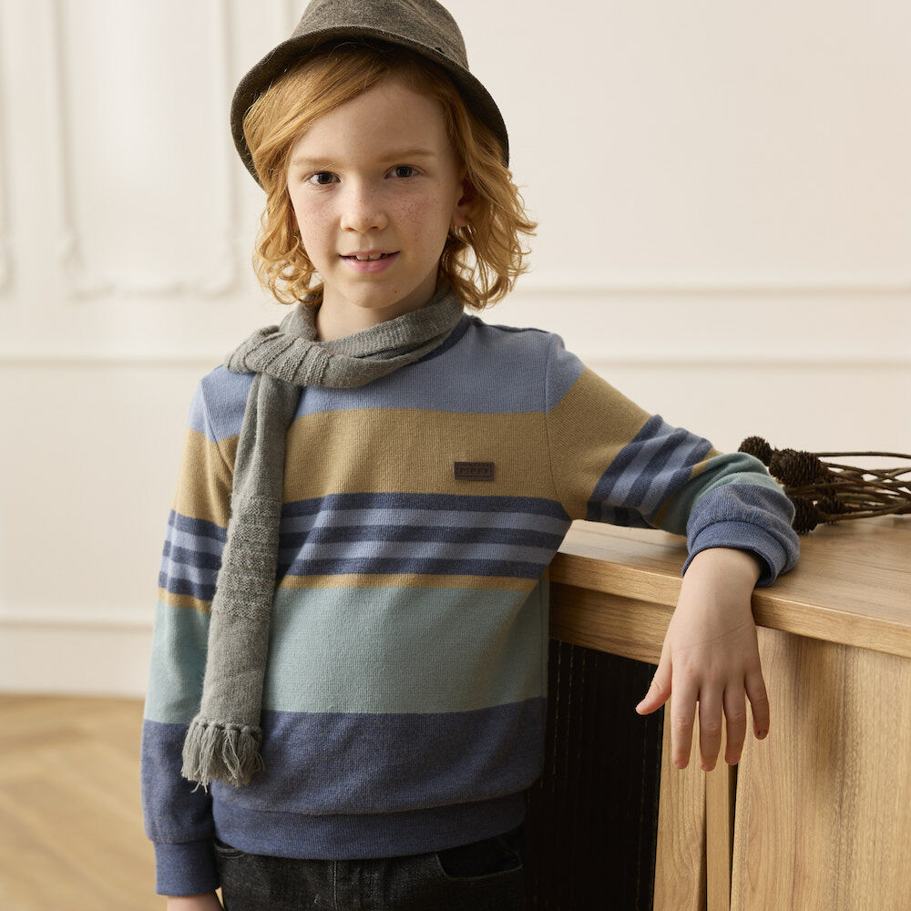 PIPPY 休閒橫條圓領長袖上衣 藍