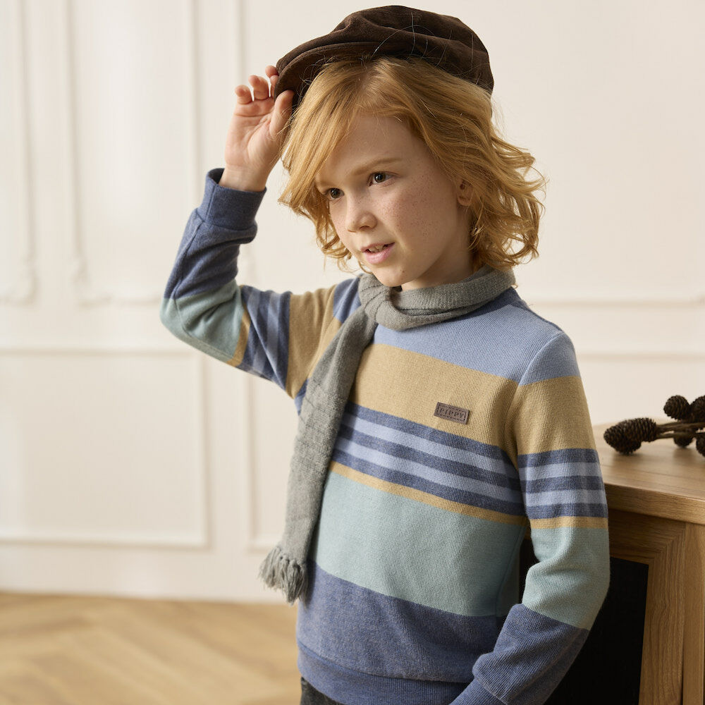 PIPPY 休閒橫條圓領長袖上衣 藍