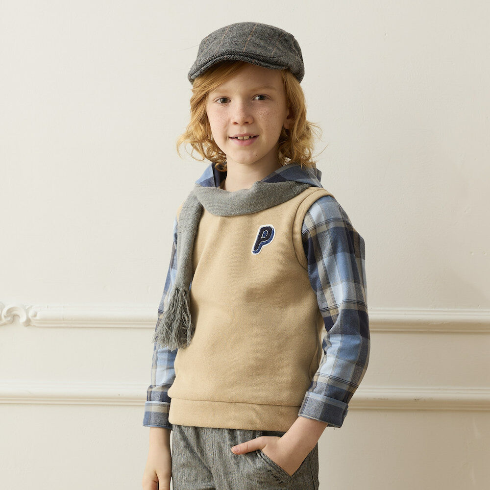 PIPPY格紋剪接連帽長袖上衣 卡其