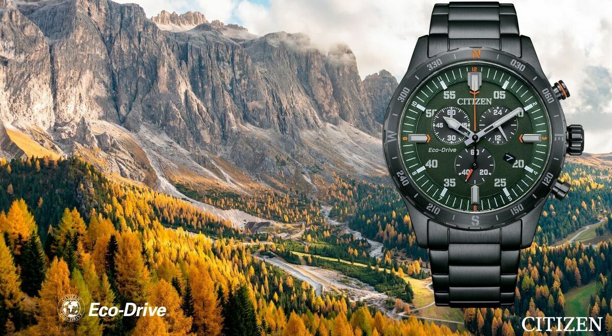 萬年鐘錶 - Citizen 星辰錶   綠野全黑款三眼光動能男錶  AT2527-80X  錶徑43.5MM