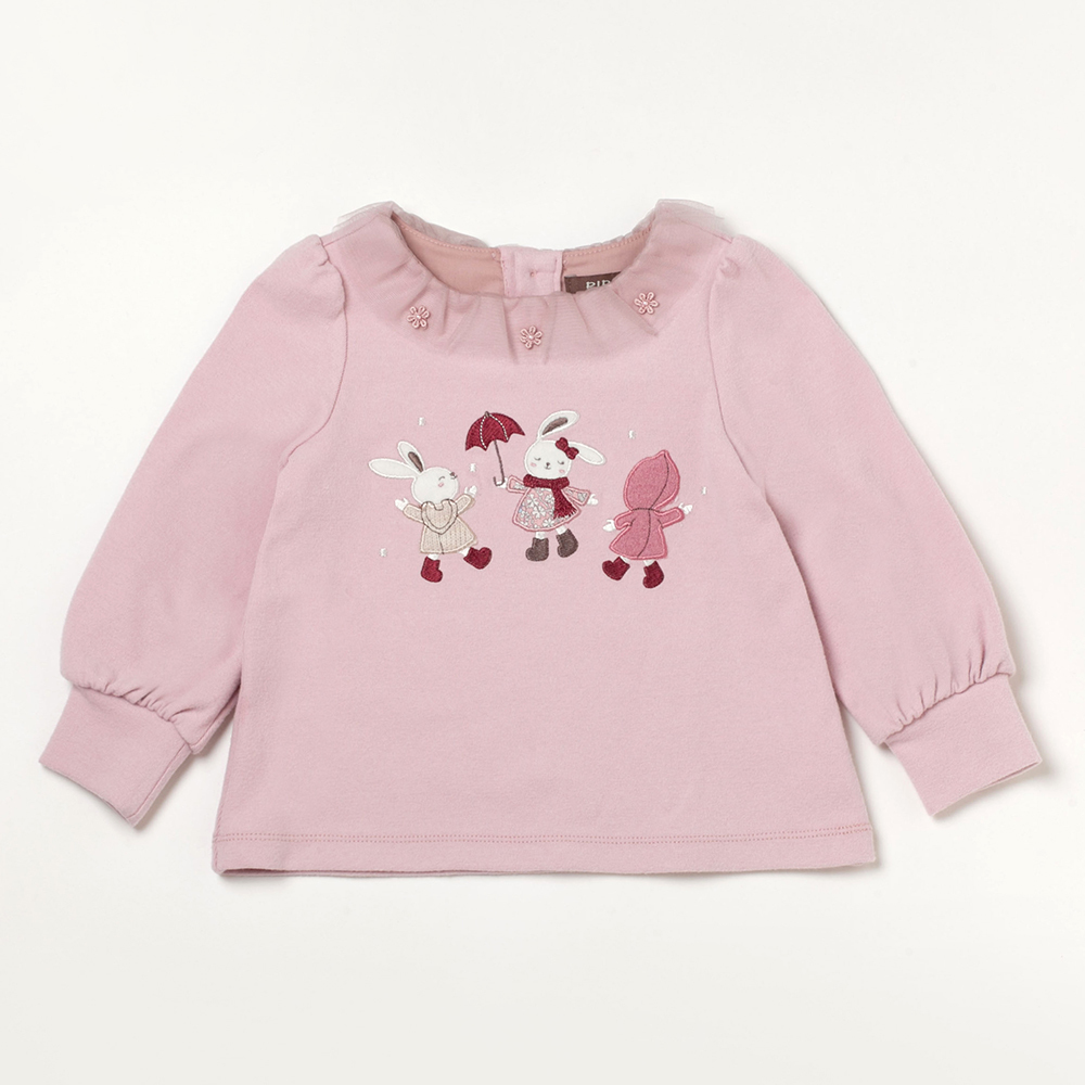 PIPPY花朵蕾絲領長袖上衣 粉