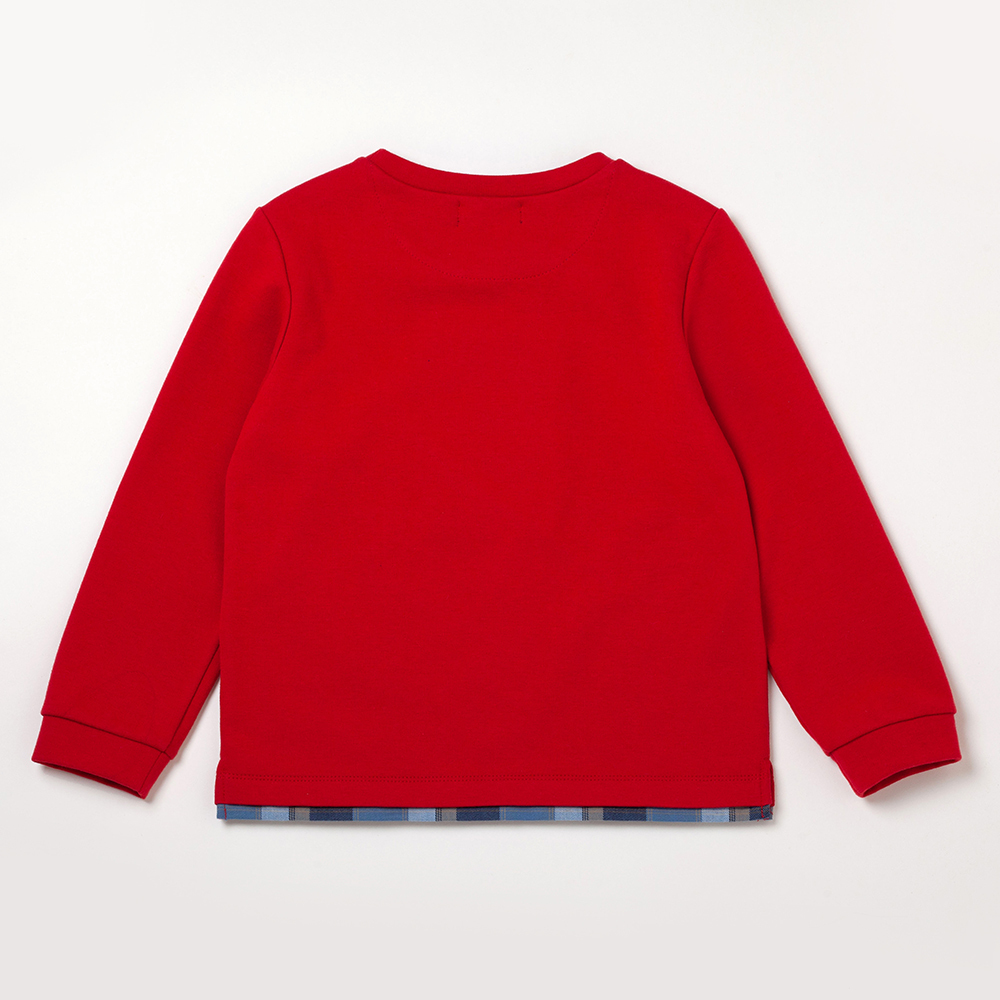 PIPPY 剪接格紋字母圓領長袖上衣 紅