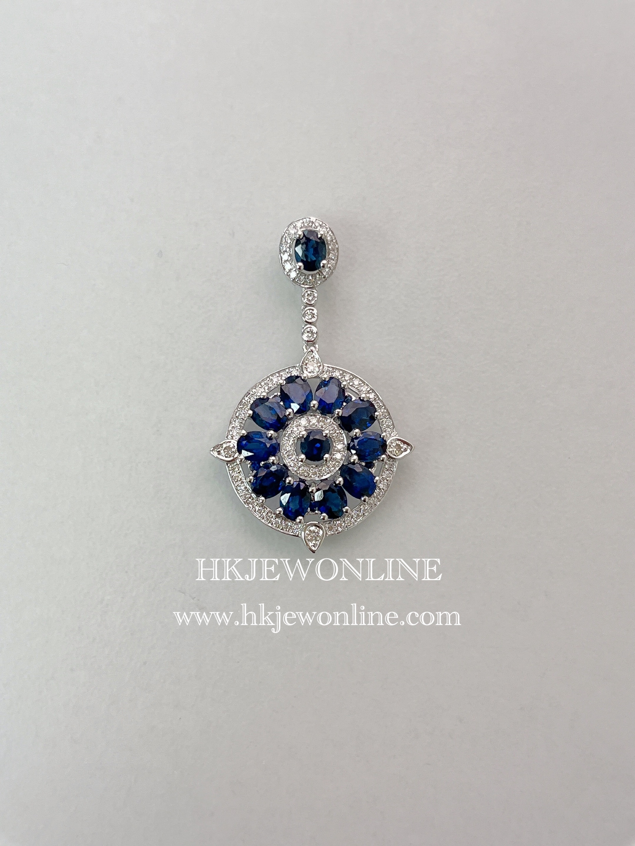 18K White Gold Sapphire Diamond Pendant ( Chain Not Included )