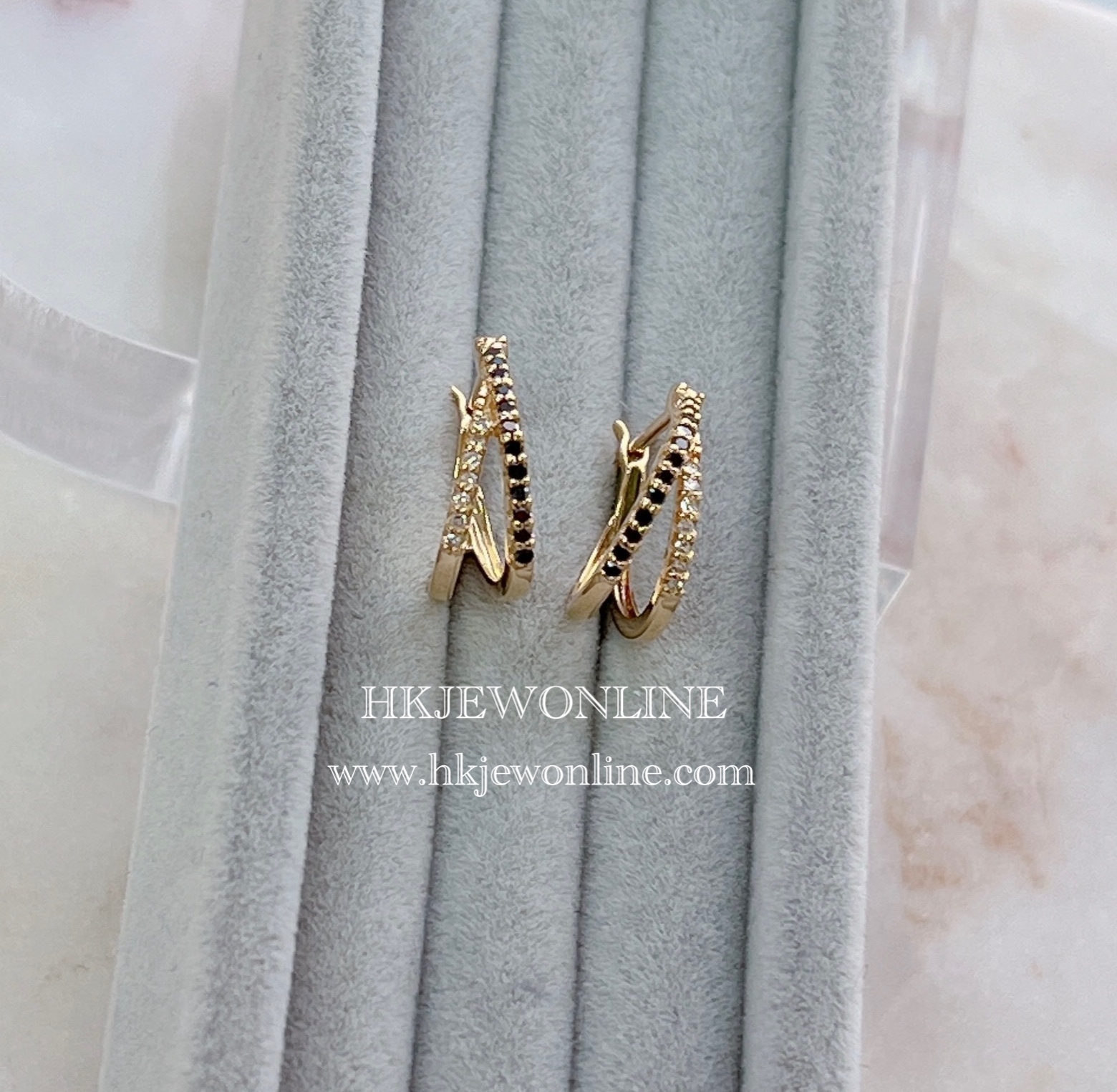 18K黃金黑鑽鑽石 / 14K白金鑽石耳環