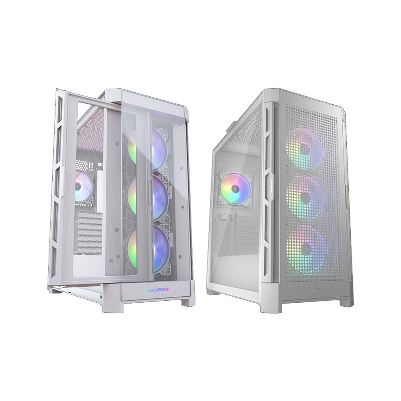 米特3C數位–COUGAR 美洲獅 DUOFACE PRO RGB 雙面板中塔機箱/白色/黑色
