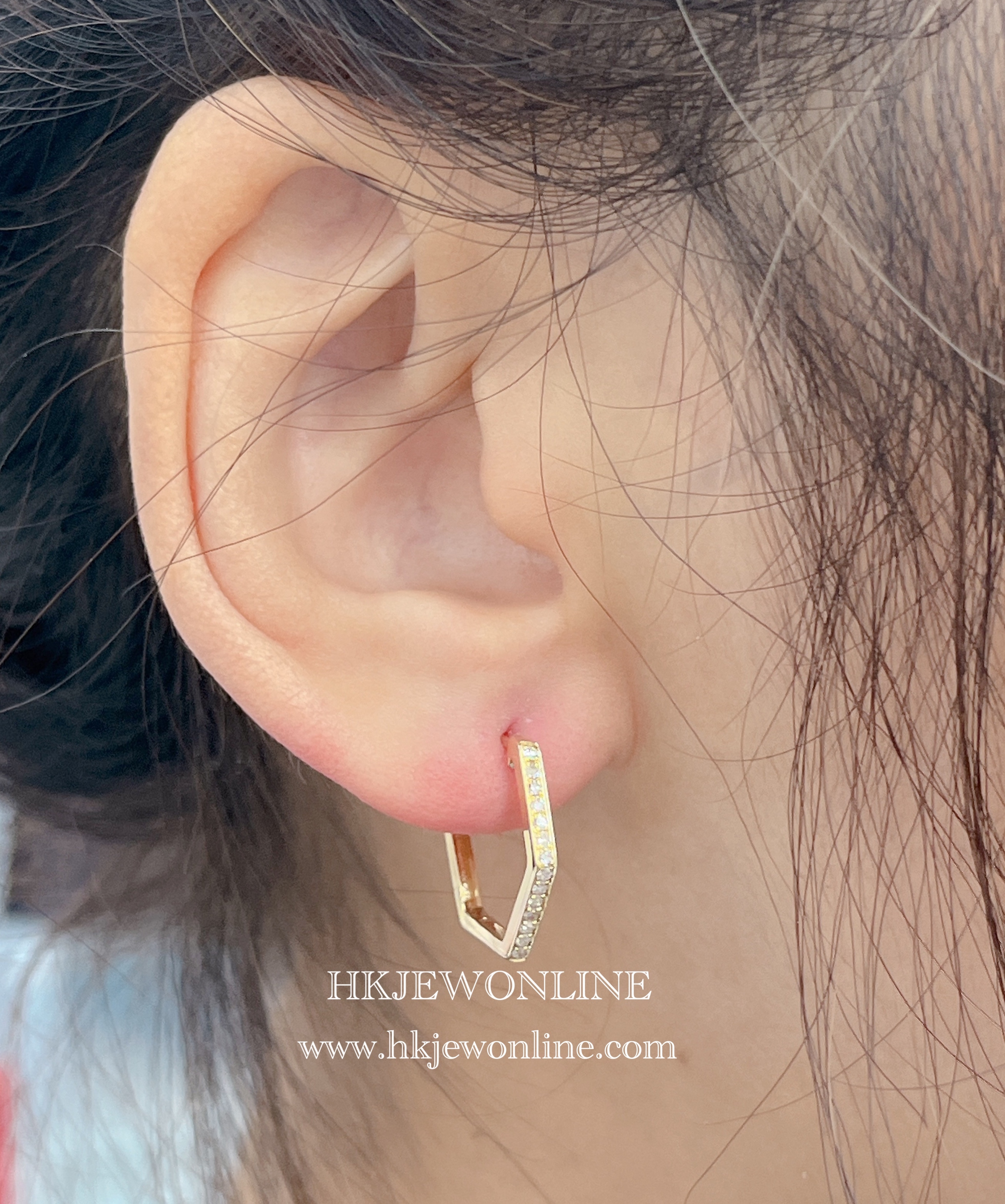 18K Yellow Gold Hexagon Diamond Earrings