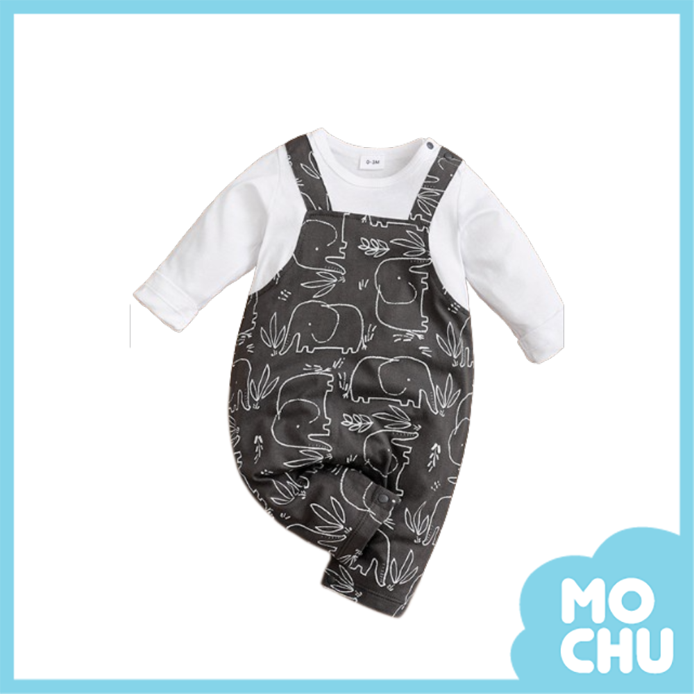 靈淨大象假兩件長袖連身衣