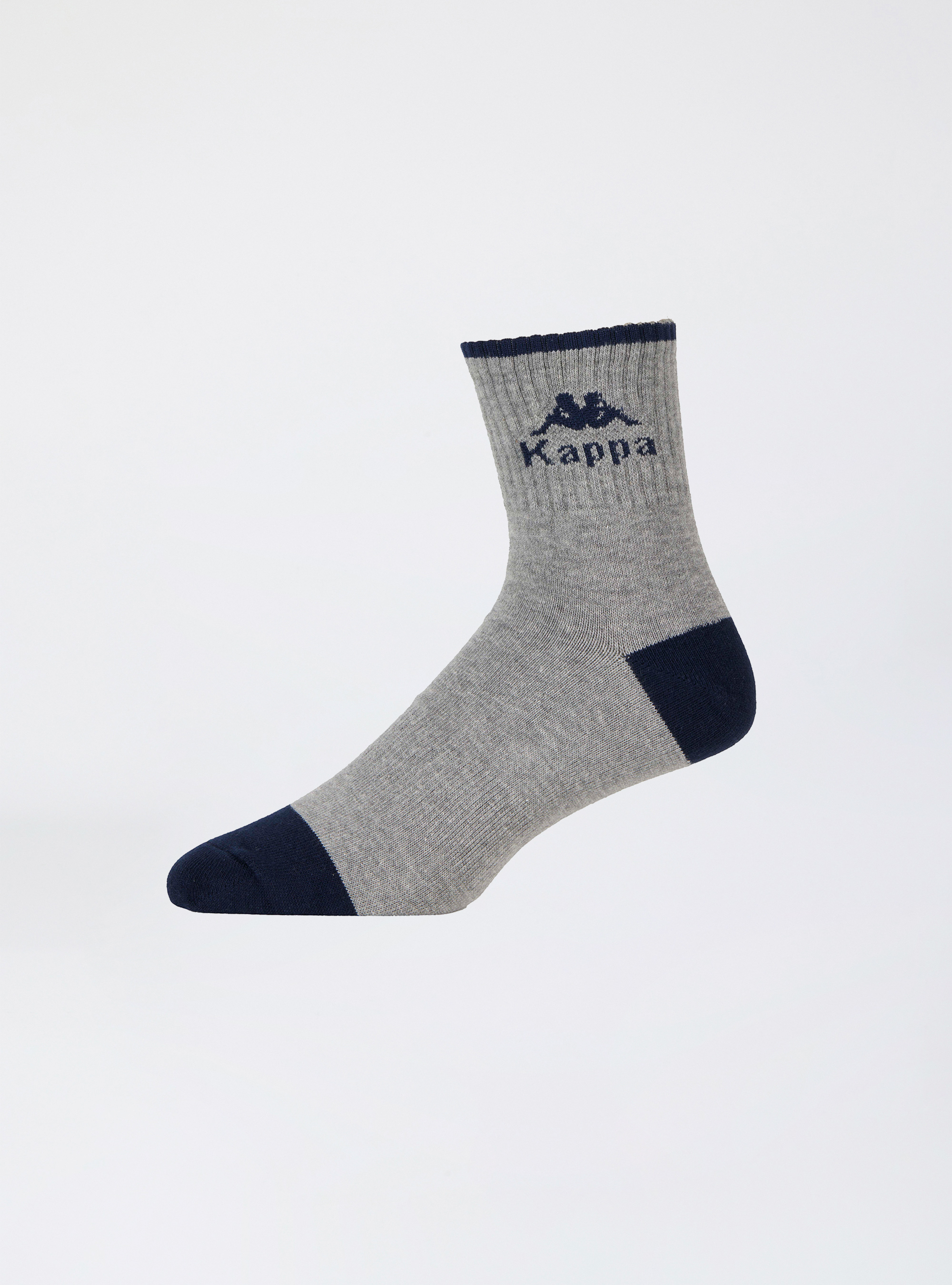 條紋LOGO印花雙色中筒襪 (麻灰/丈青色)
