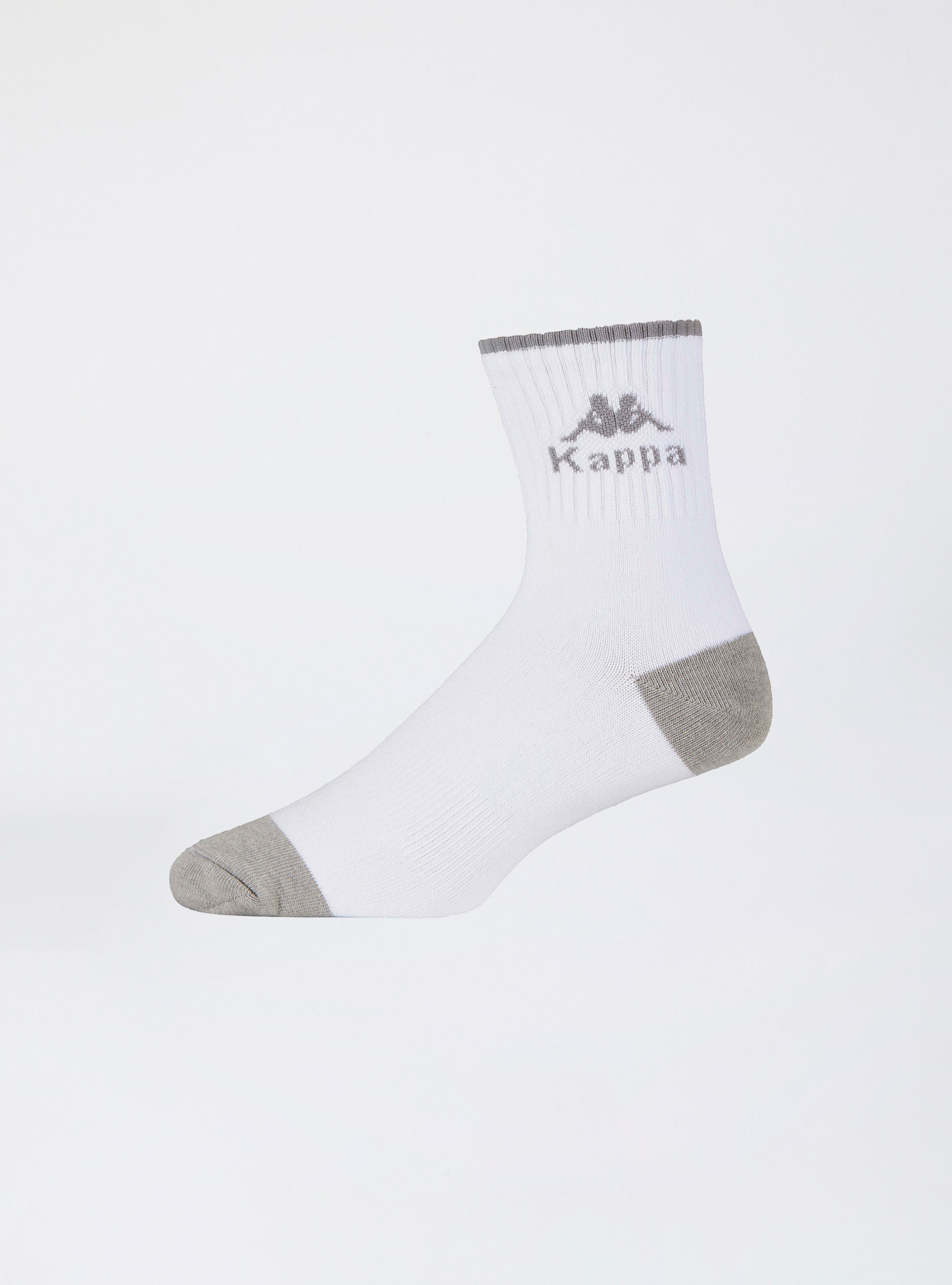 條紋LOGO印花雙色中筒襪 (白/麻灰色)