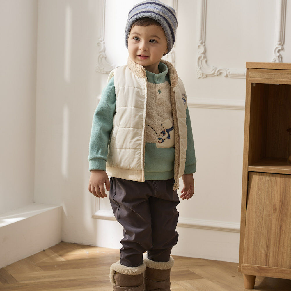 PIPPY 北極熊內刷毛暖暖小立領長袖上衣 綠