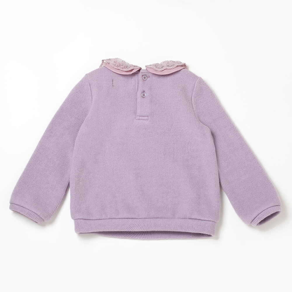 PIPPY浪漫蕾絲領長袖棉質上衣 粉紫