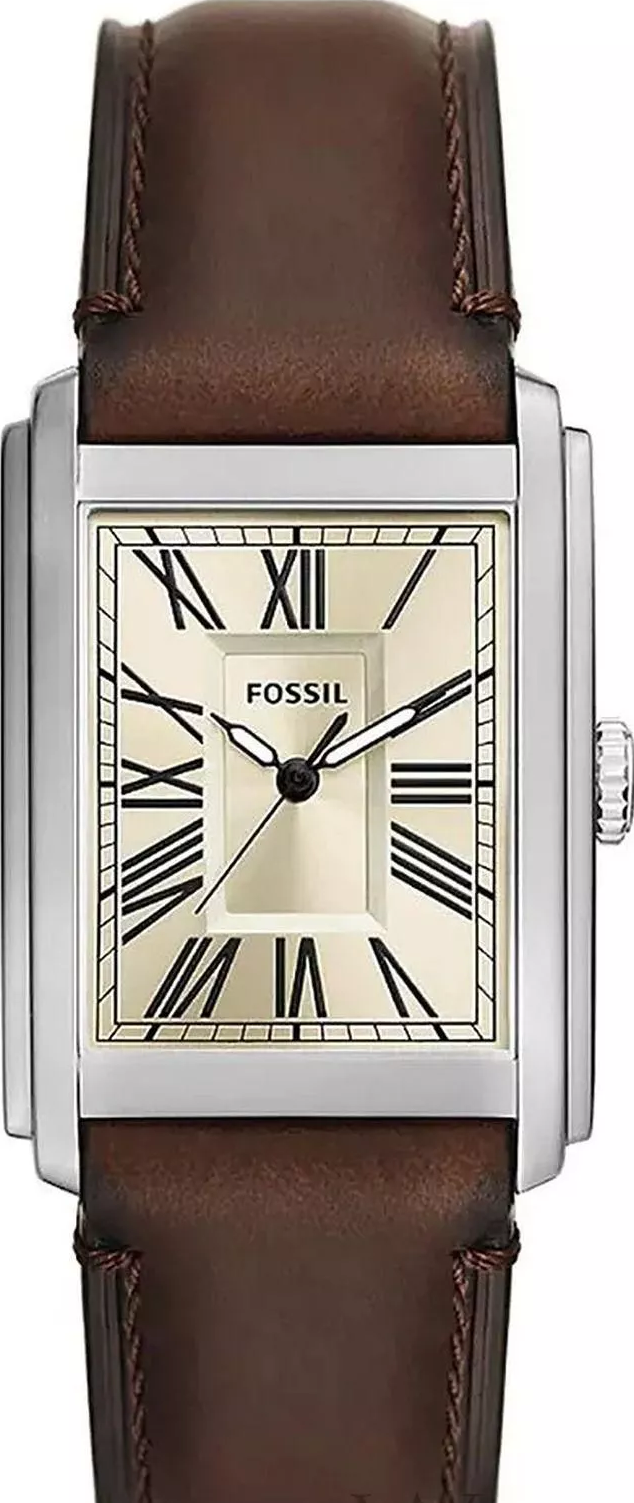 萬年鐘錶 - Fossil  復刻經典男錶 羅馬數字方形皮革男錶  FS6012  錶徑30x42MM