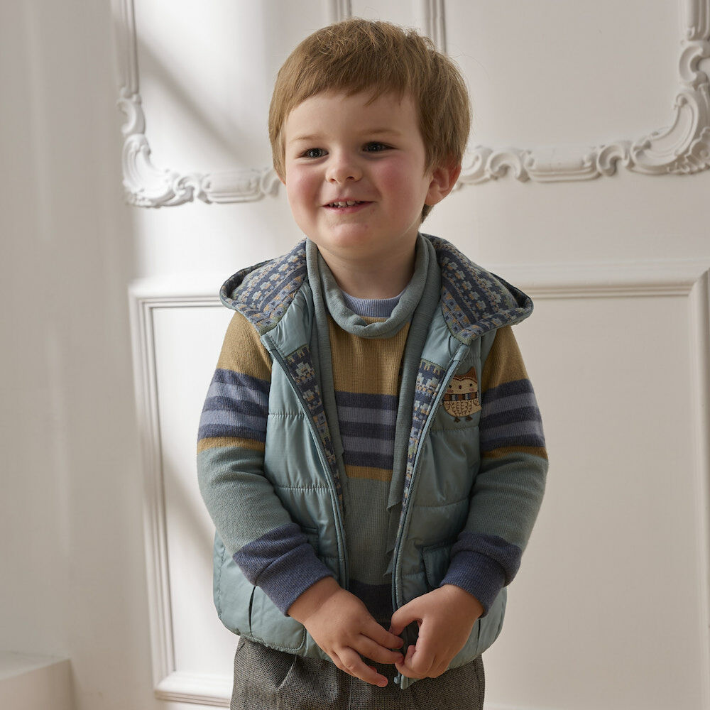 PIPPY圖騰雙面穿鋪棉連帽背心 藍