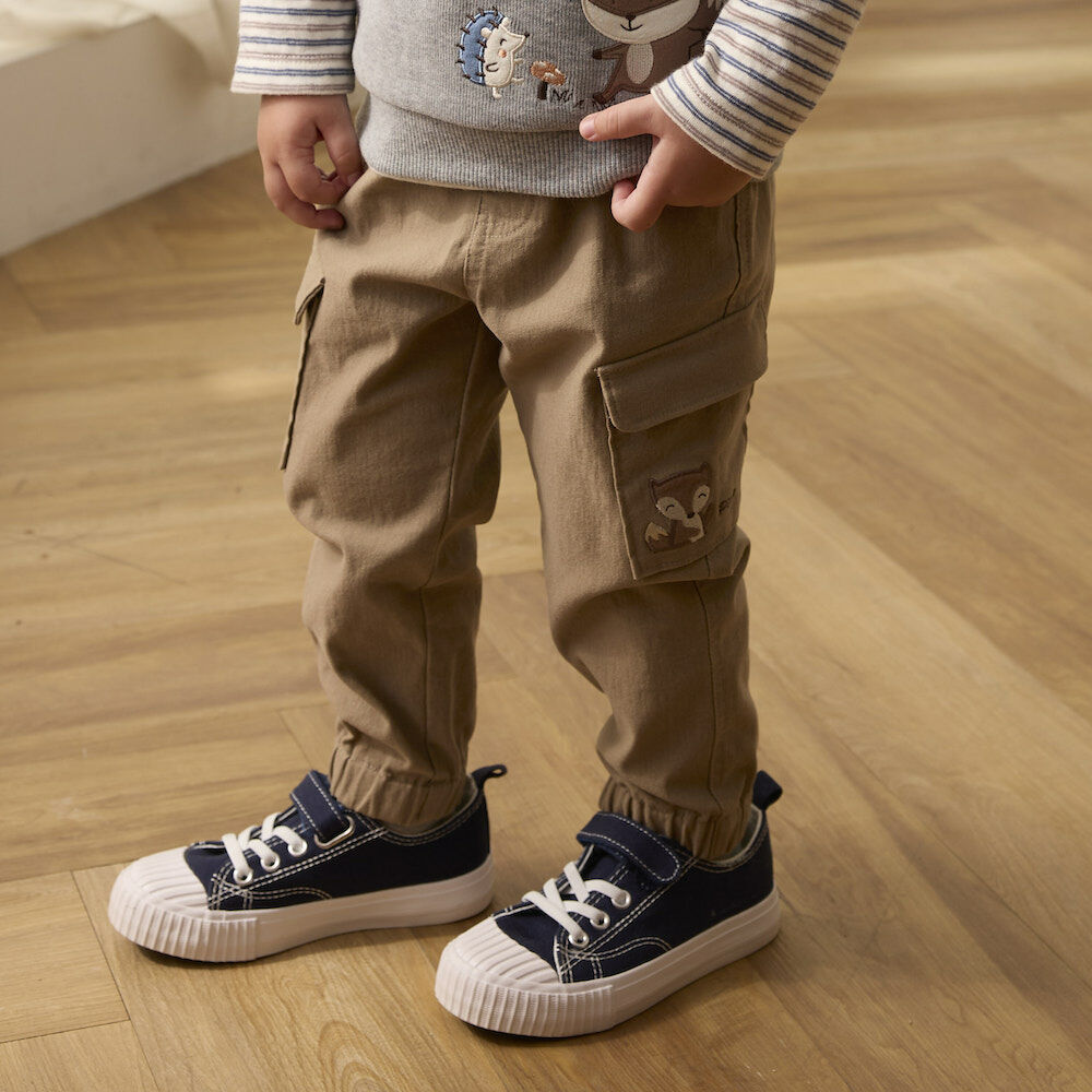 PIPPY率性休閒鬆緊褲圍彈性棉長褲 卡其