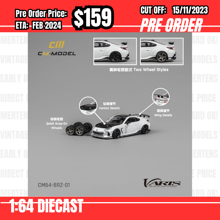 PO-$159 * CM Model* 1:64 Subaru BRZ MK2 ZD8 Varis Arising-1 White Carbon Hood [OD10/11]