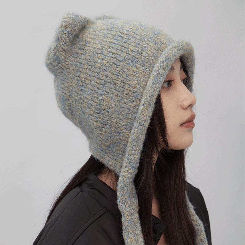 防寒貓耳針織帽