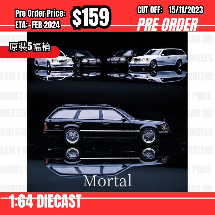 PO-$159 * Motral * 1:64 E Class MK1 S124 Estate Black OEM Wheels [OD10/11]