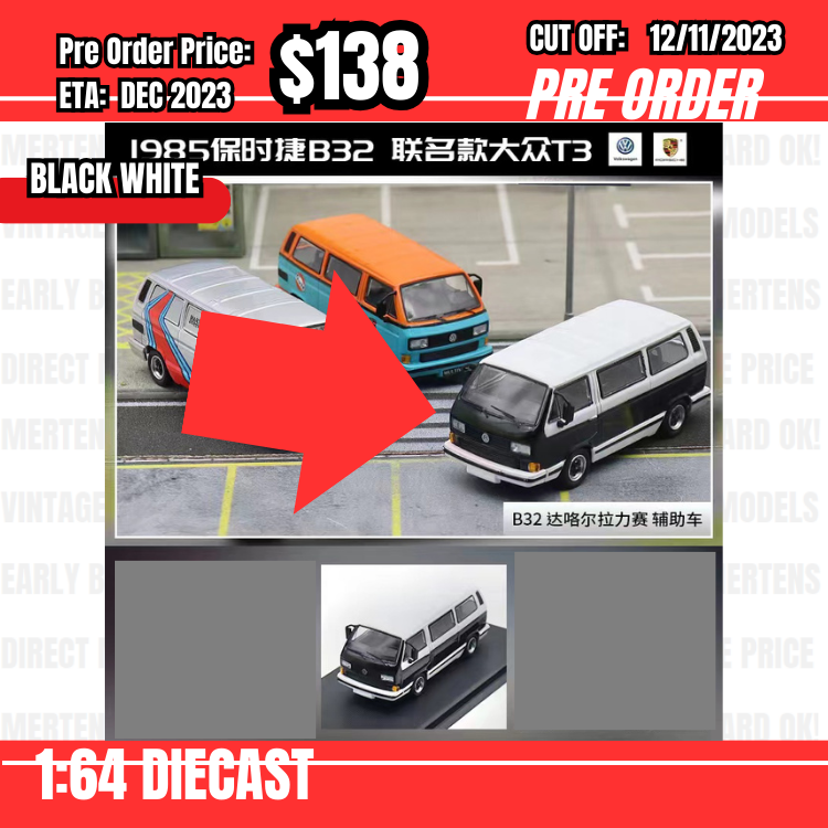 PO-$138 * Master * 1:64 Volkswagen Type 2 Carrera Bus B32 Black White [OD10/11]