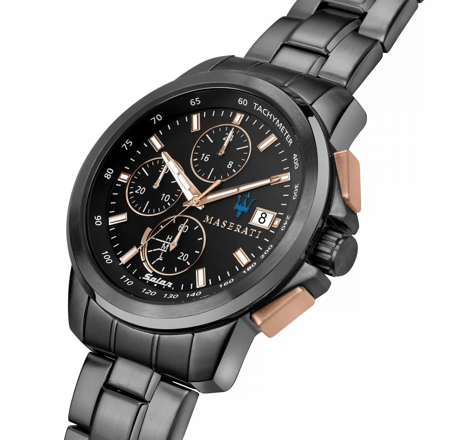 MASERATI 瑪莎拉蒂  Successo solar 輝煌成就系列太陽能手錶 霧灰銅 槍灰色不鏽鋼鍊帶   R8873645001 錶徑: 44 MM