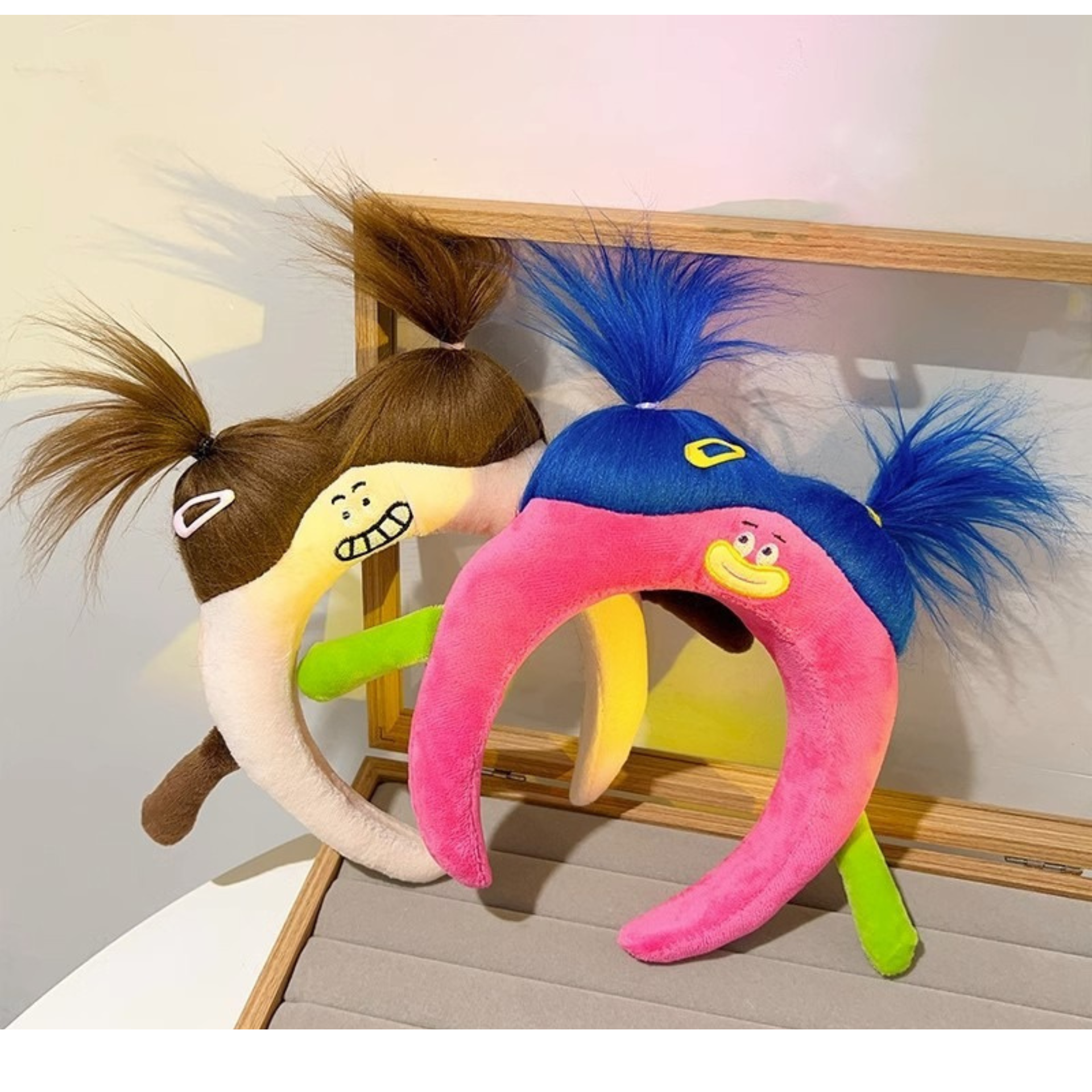 Y2K撞色搞鬼怪獸三姐妹扎辮造型頭箍