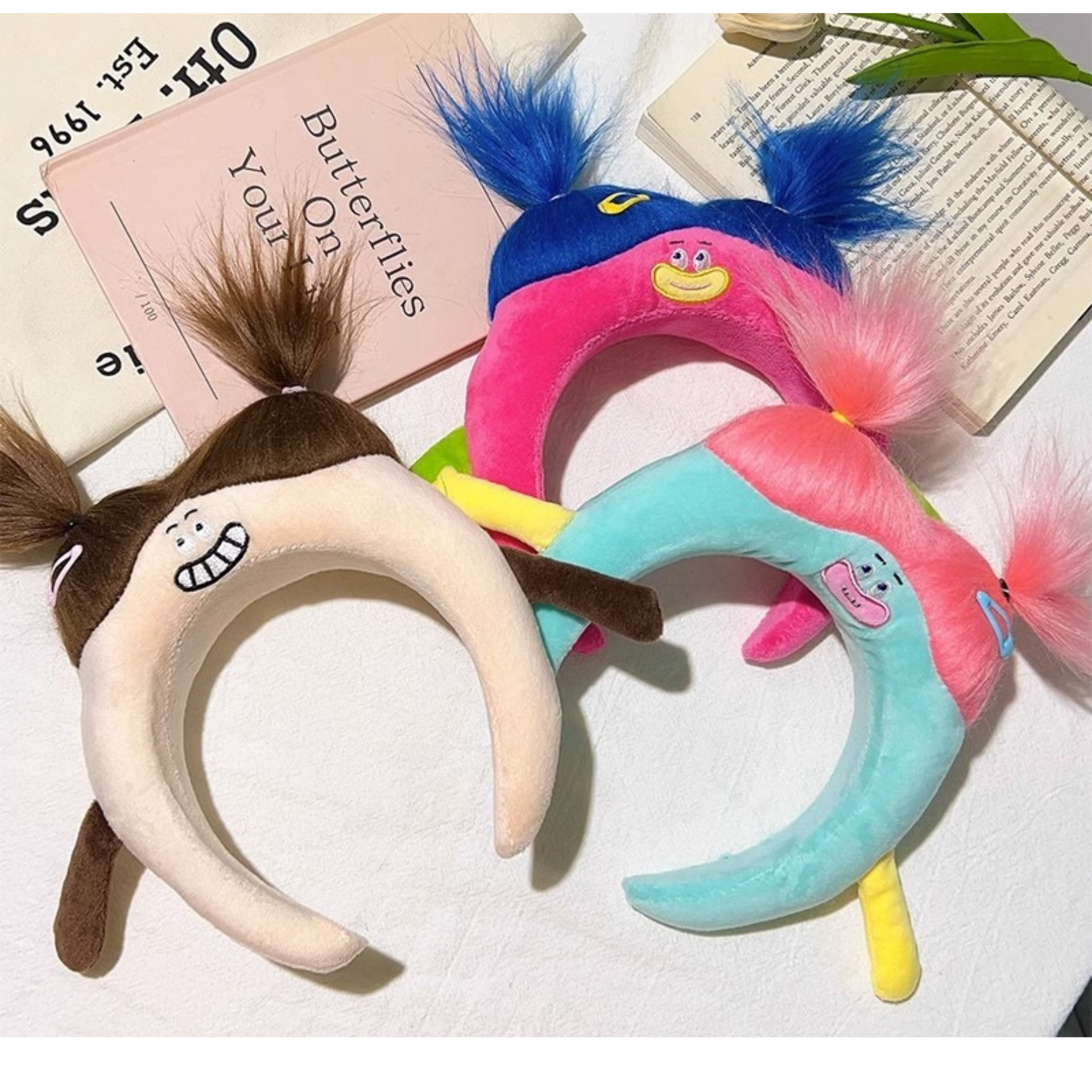 Y2K撞色搞鬼怪獸三姐妹扎辮造型頭箍