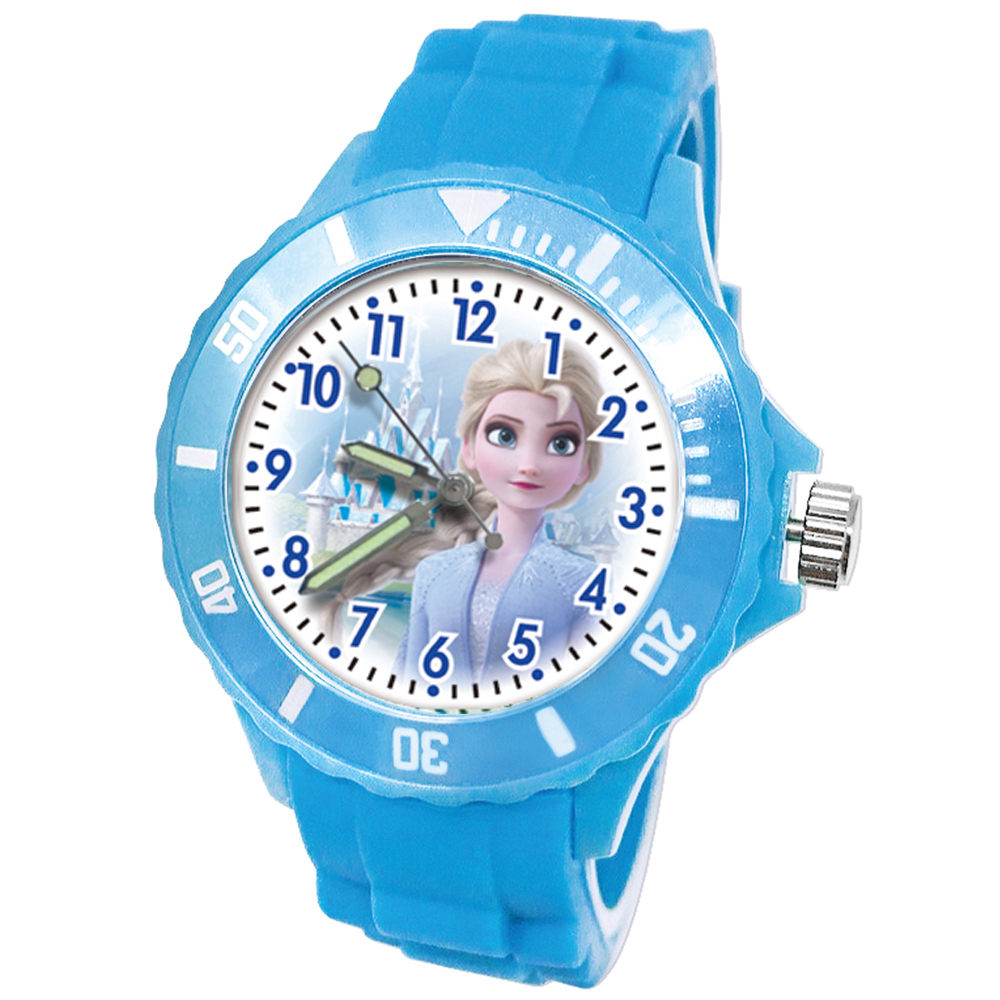 【迪士尼】冒險艾莎果凍系列運動彩帶手錶 (水藍色)